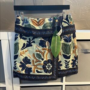 Farm Rio Floral Embroidered Skirt - Blue and Green